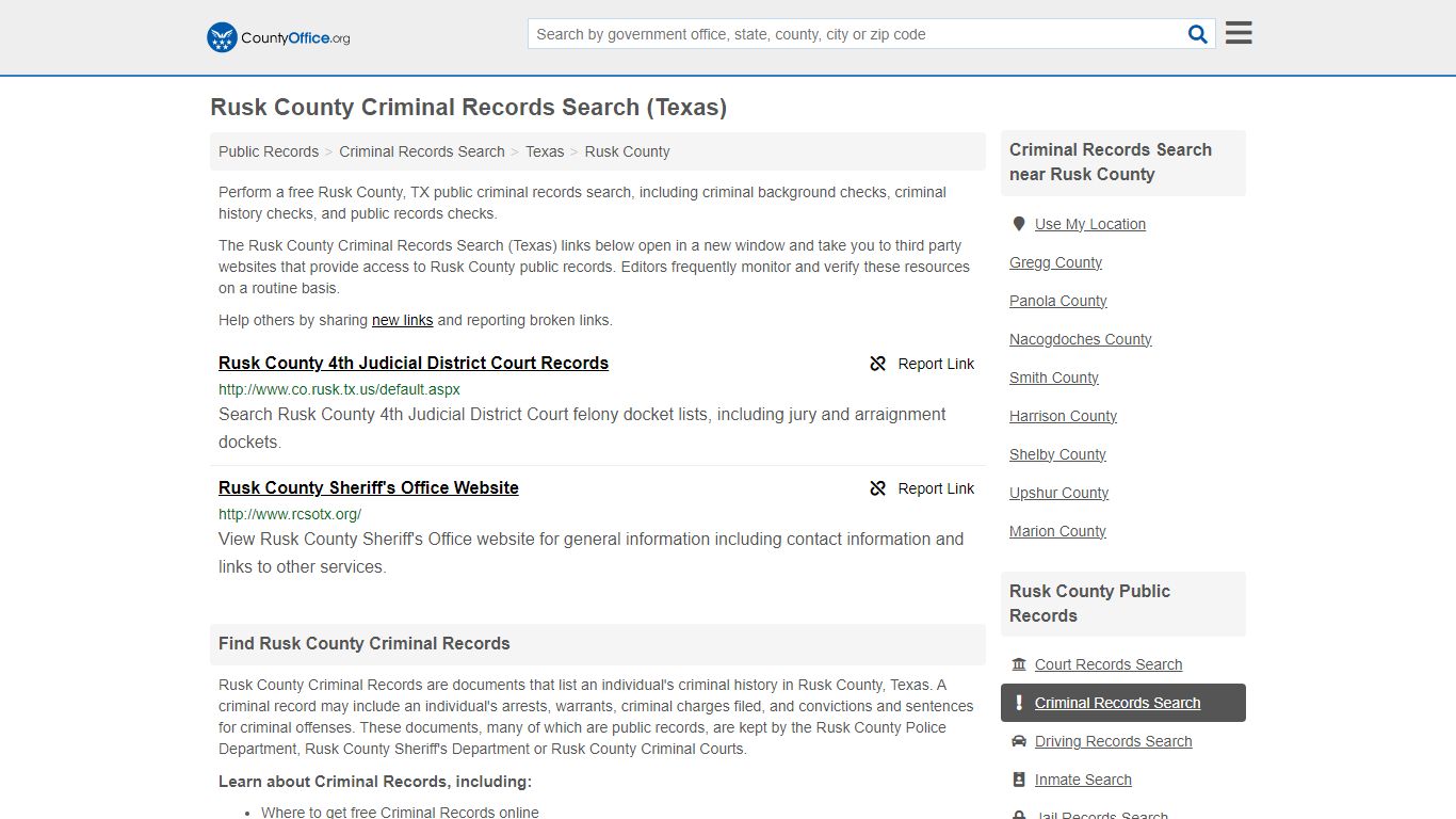 Rusk County Criminal Records Search (Texas) - County Office